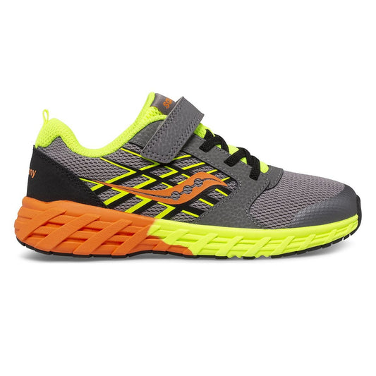 Sienna Saucony Boys Wind 2.0 A/C Hook and Loop Sneaker Grey / Citron