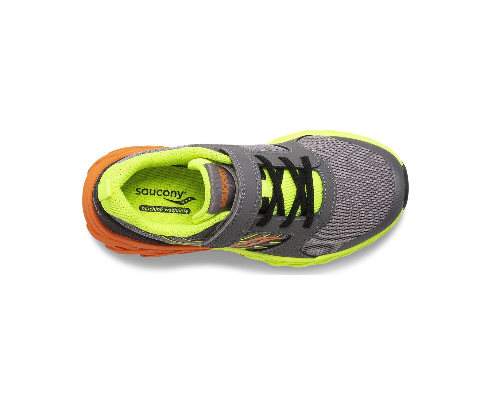 Dim Gray Saucony Boys Wind 2.0 A/C Hook and Loop Sneaker Grey / Citron