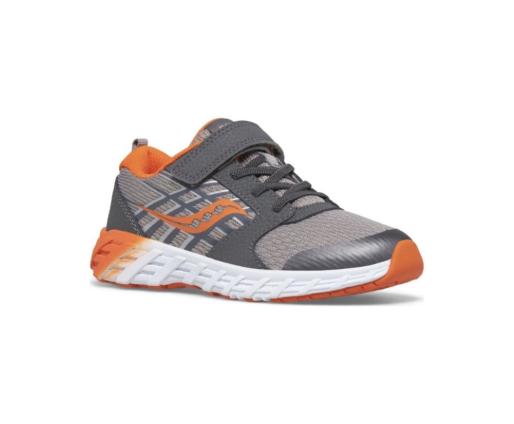 Dim Gray Saucony Little Boy's Wind 2.0 A/C Velcro Sneaker Grey / Orange