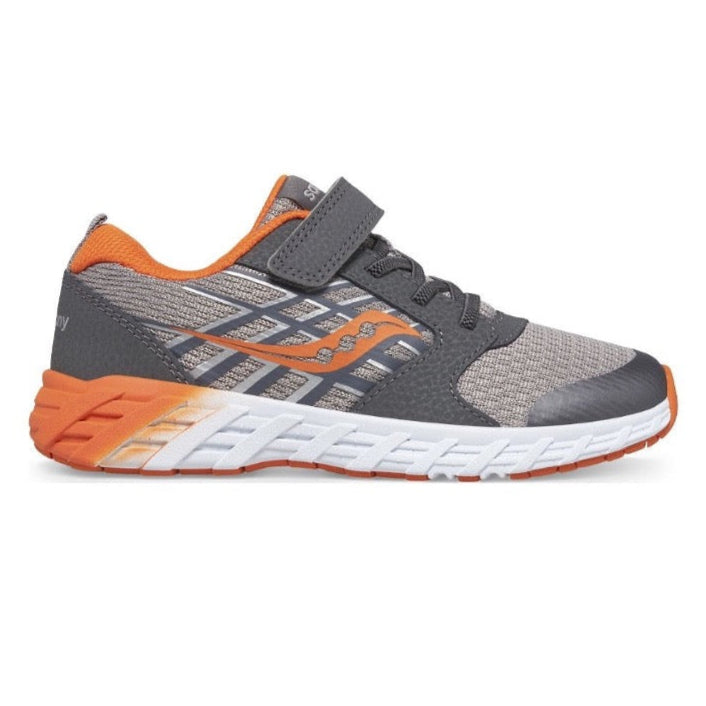 Dim Gray Saucony Little Boy's Wind 2.0 A/C Velcro Sneaker Grey / Orange