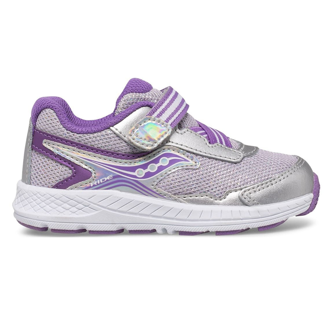 Gray Saucony Toddler/Little Girls Ride 10 Jr. Velcro Sneaker Silver / Purple