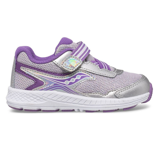 Gray Saucony Toddler/Little Girls Ride 10 Jr. Velcro Sneaker Silver / Purple