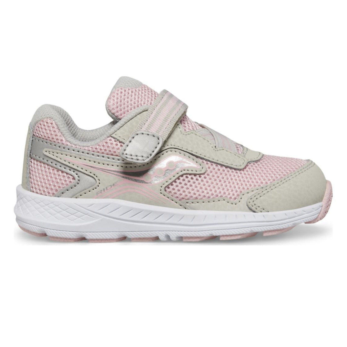Gray Saucony Toddler Girls Ride 10 Jr. Velcro Sneaker Blush