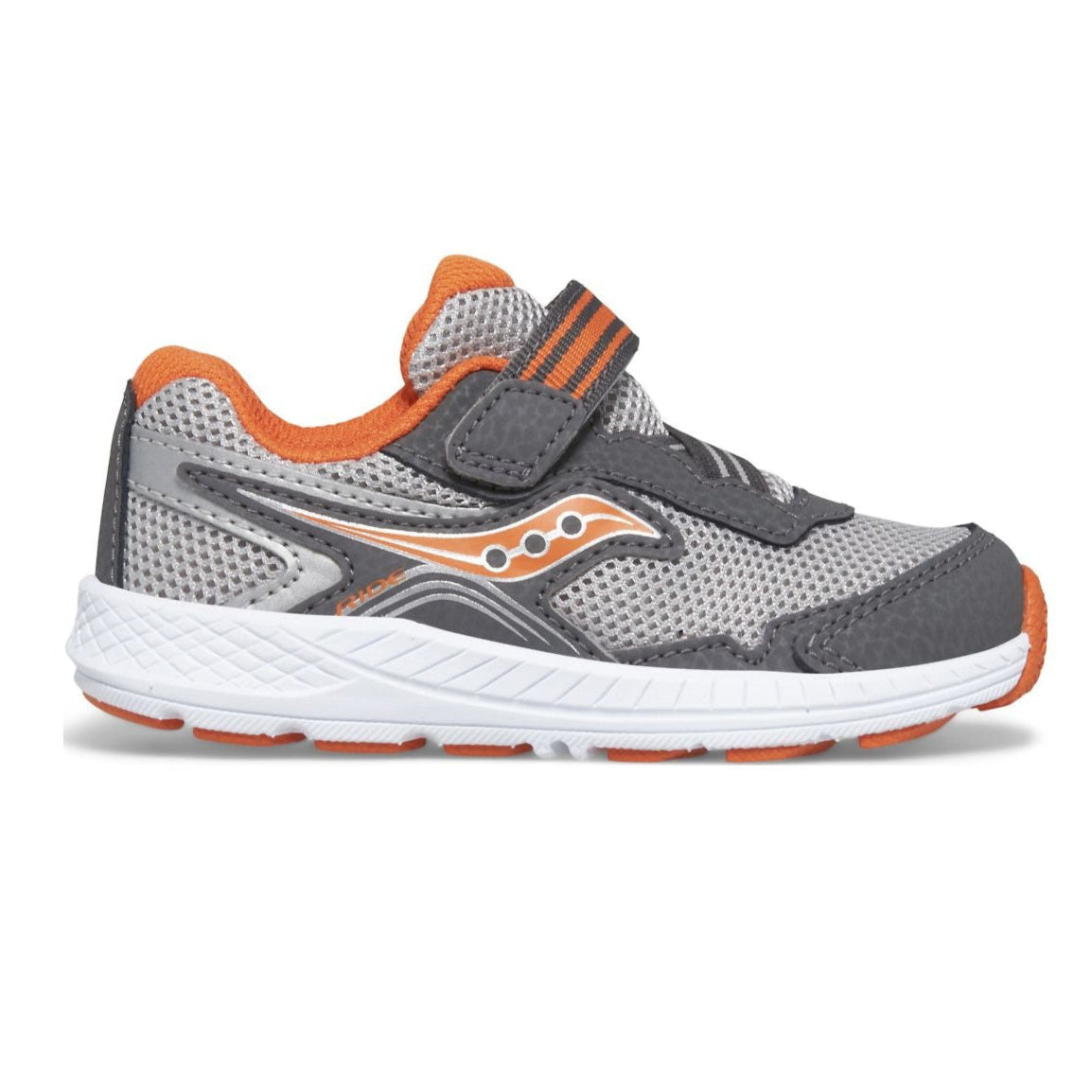 Light Gray Saucony Toddler Boy's Ride 10 Jr Velcro Sneaker Grey / Orange