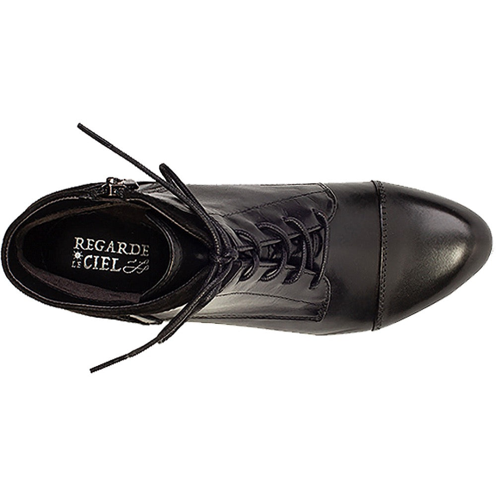 Dark Slate Gray Regarde Le Ciel Women's Stefany-377 Lace / Zip Up Ankle Boot Black Leather