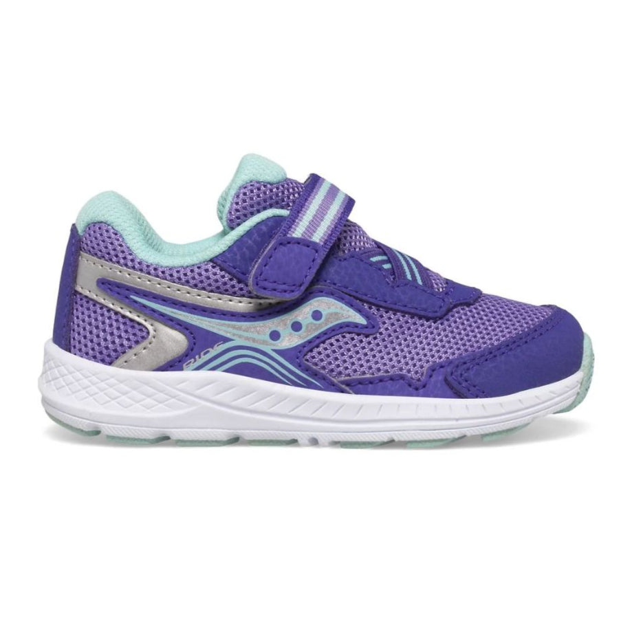 Light Gray Saucony Toddler Girls Ride 10 Jr. Velcro Sneaker Purple