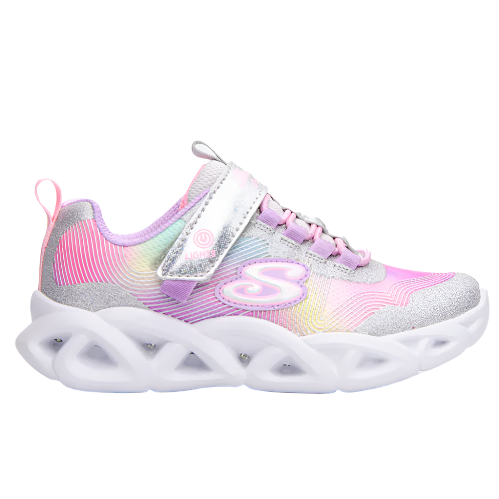 Light Gray Skechers Little Girls Twisty Brights 2.0 Velcro Silver / Multi