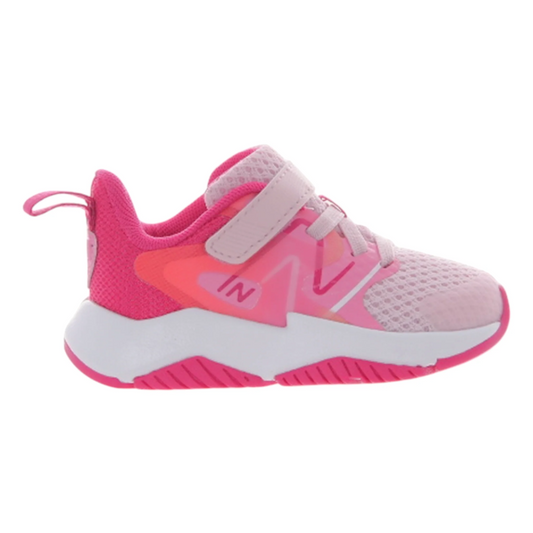 Gray New Balance Girls Rave Run v2 Bungee Lace Hook and Loop Rose Sugar