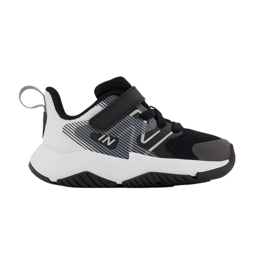 Light Gray New Balance Toddler Boys Rave Run v2 Bungee Lace Hook and Loop Black / White