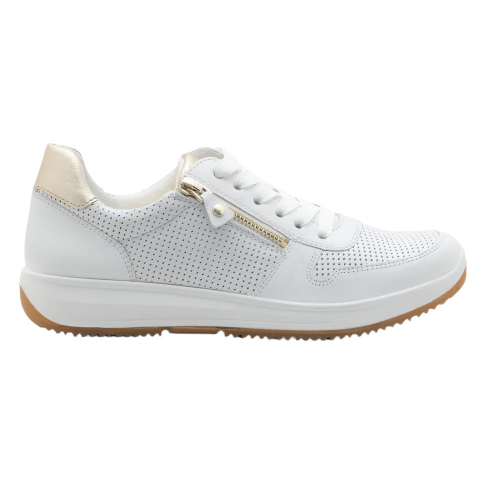 Light Gray Ara Women's Opal Zip & Lace Sneaker White / Platinum Calf / Metallic