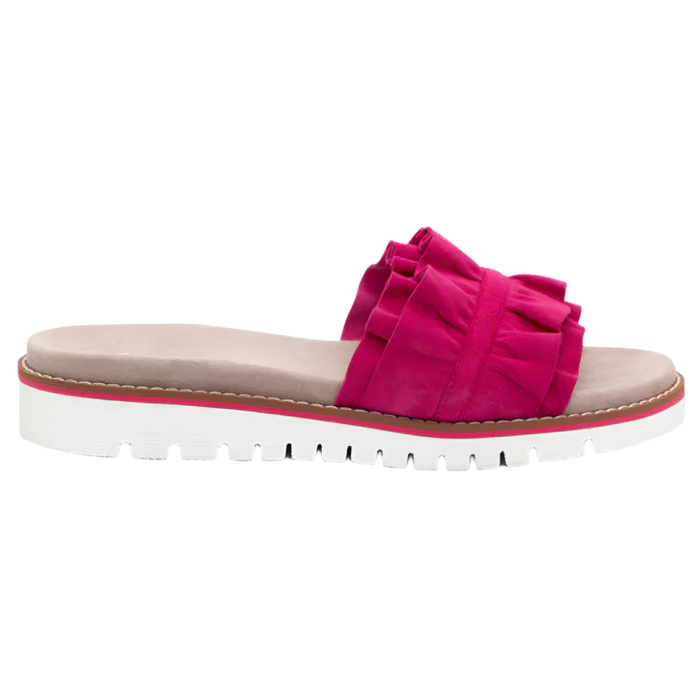 Light Gray Ara Women's Keyes Slide Sandal Fuchsia Kid Suede