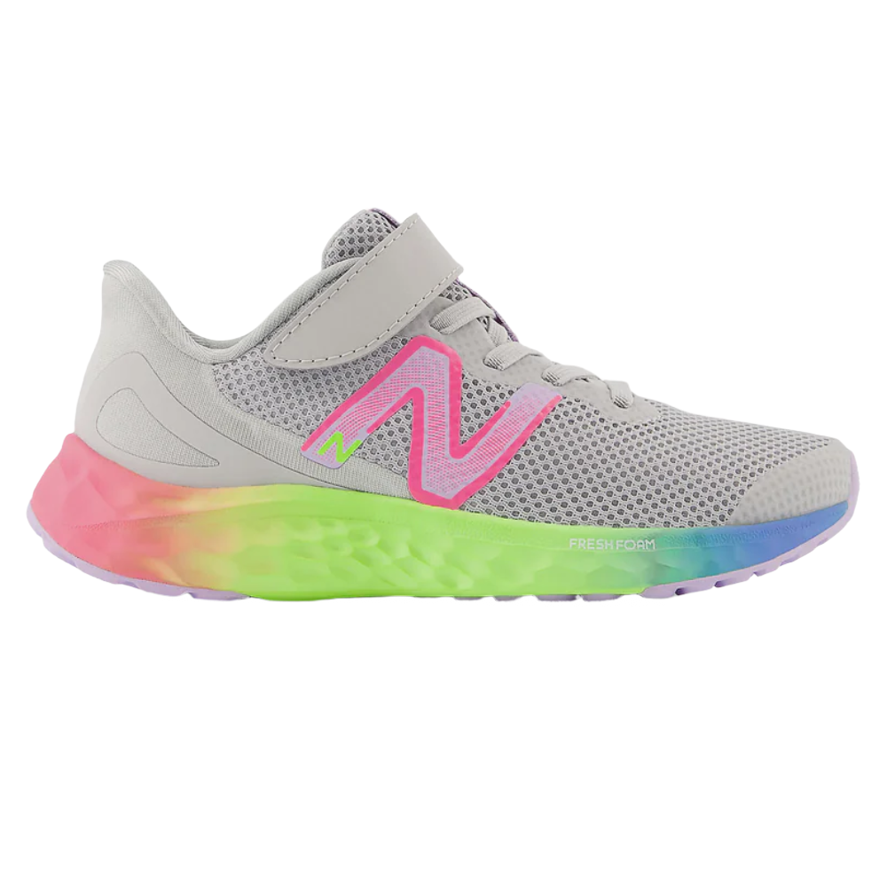 Gray New Balance Little Girls Fresh Foam Arishi v4 Velcro Light Aluminum