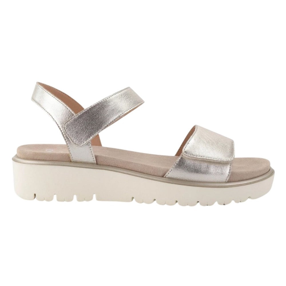 Light Gray Ara Women's Bellvue 2 Double Adjustable Platform Sandal Platinum Metallic Leather