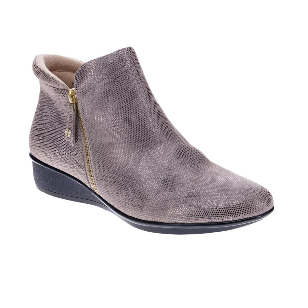 Slate Gray Revere Women's Damascus Orthotic Zip Ankle Boot Champagne Angle