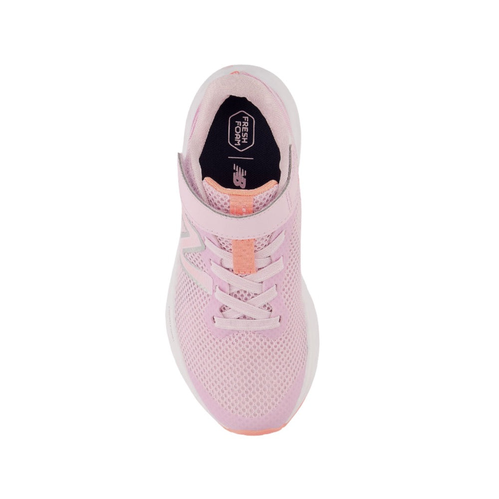 White Smoke New Balance Big Girls Fresh Foam Arishi v4 Velcro Light Raspberry