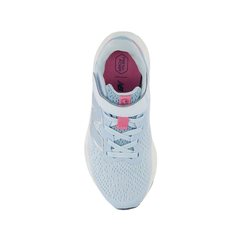 Light Steel Blue New Balance Little Girls Fresh Foam Arishi v4 Bungee Velcro Quarry Blue