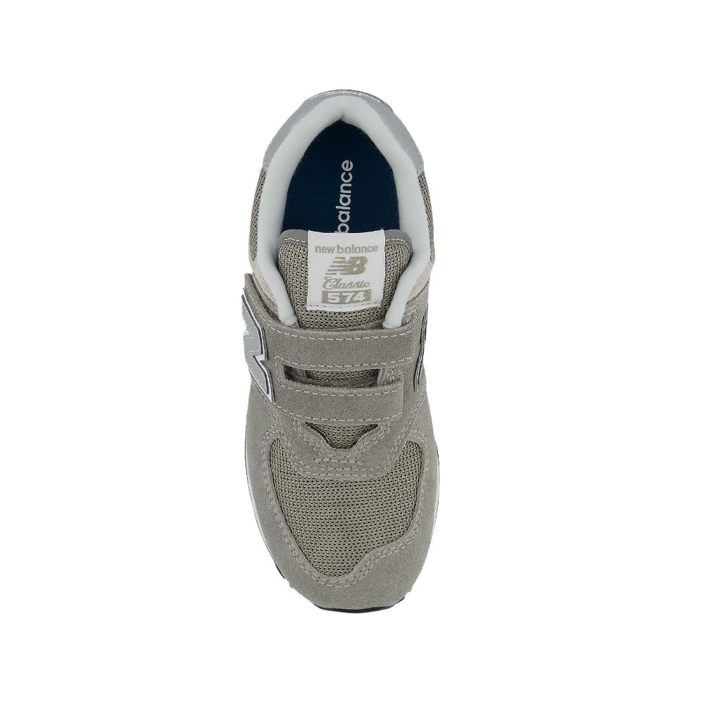 White Smoke New Balance Boys 574 Core Hook & Loop Velcro Sneaker Grey / White Wide