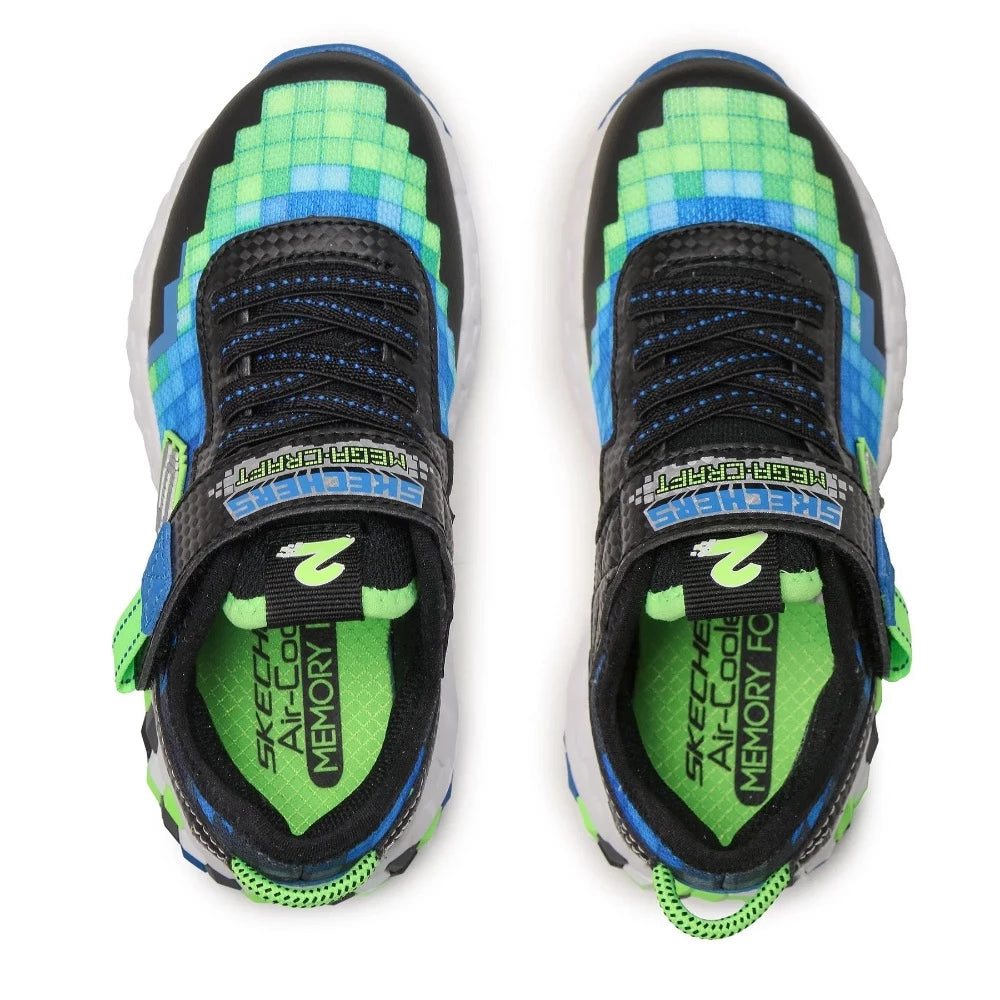 Light Gray Skechers Boys Mega-Craft 2.0 Hook and Loop Sneaker Blue / Lime / Black