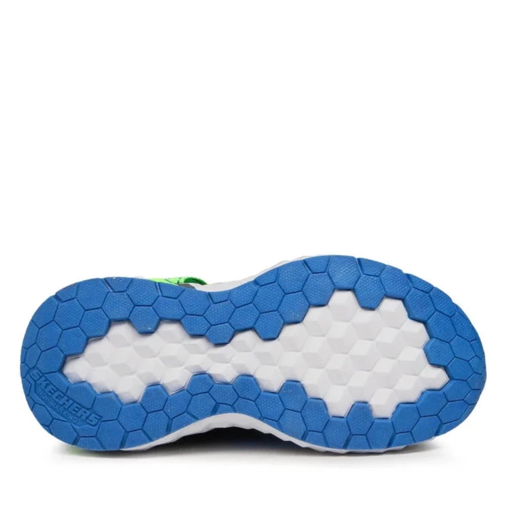 Light Gray Skechers Boys Mega-Craft 2.0 Hook and Loop Sneaker Blue / Lime / Black