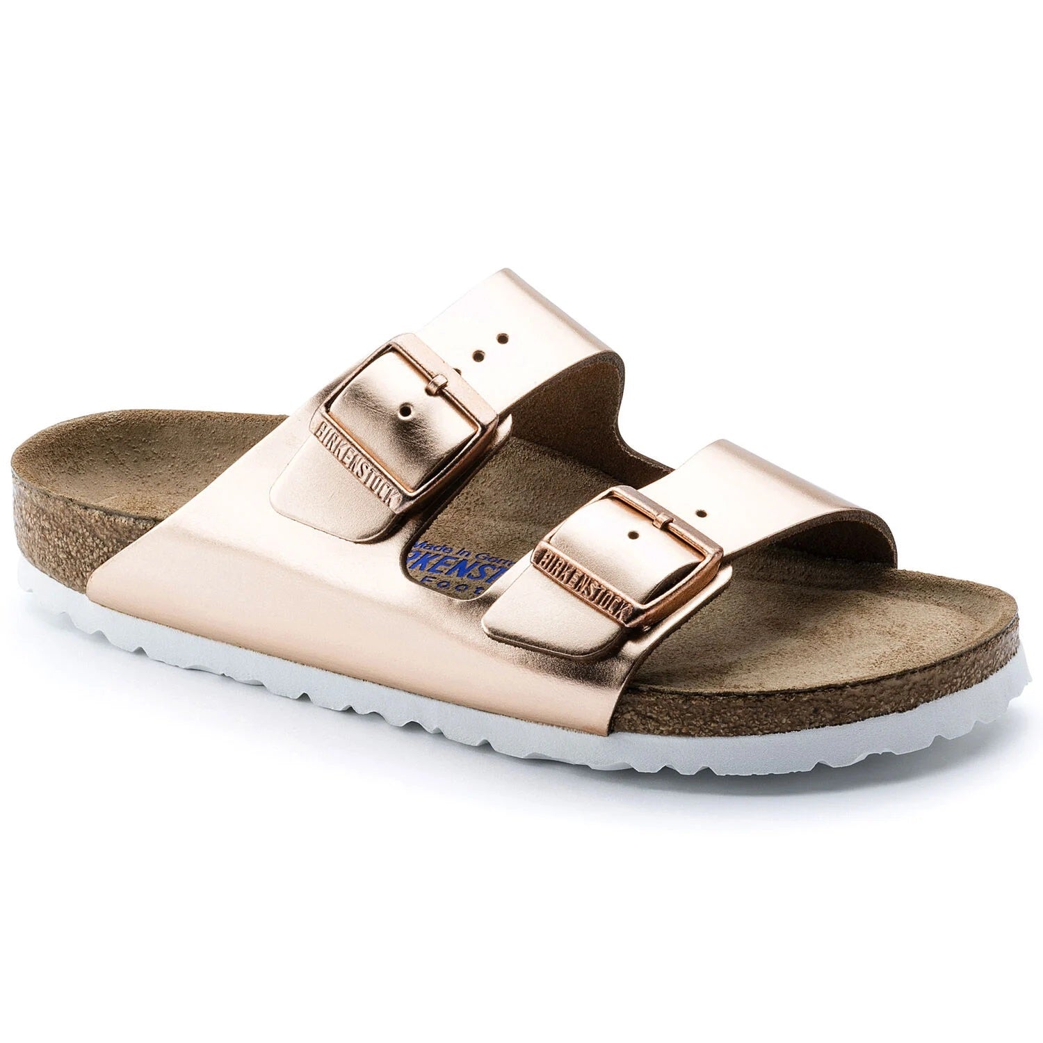 Light Gray Birkenstock Arizona Soft Footbed Leather Metallic Copper