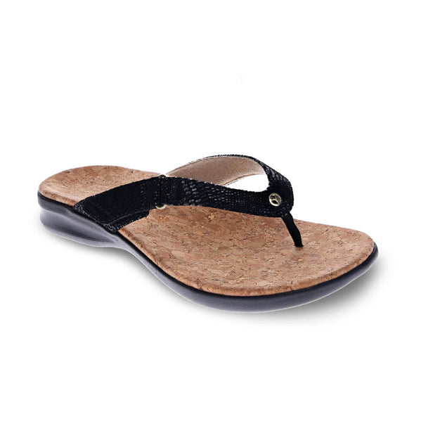 Rosy Brown Revere Women's Napoli Flip Flop Black Lizard