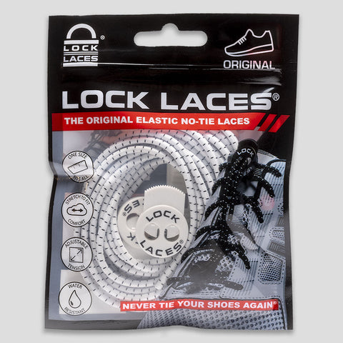 Black Lock Laces Adults and Kids Original Elastic No-Tie Shoe Laces White