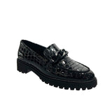 Black Ara Women's Kiana Chunky Sole Chain Loafer Black Croco Print Patent