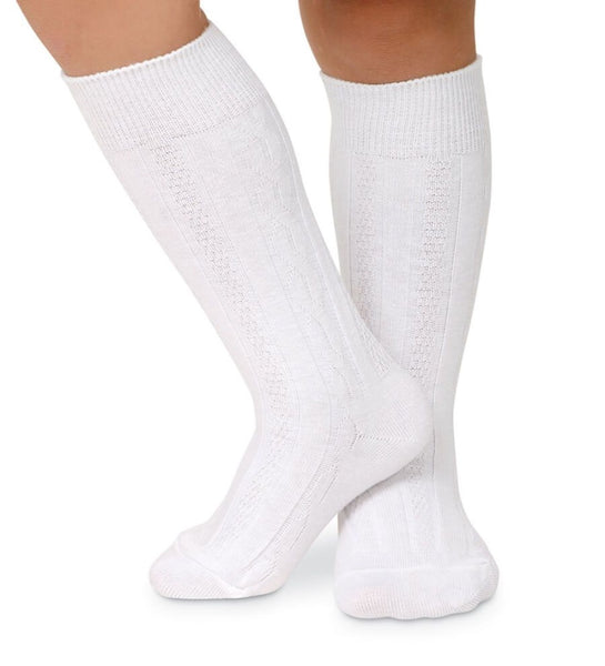 Lavender Jefferies Socks Girls Cable Knee High Socks White (1 Pair)