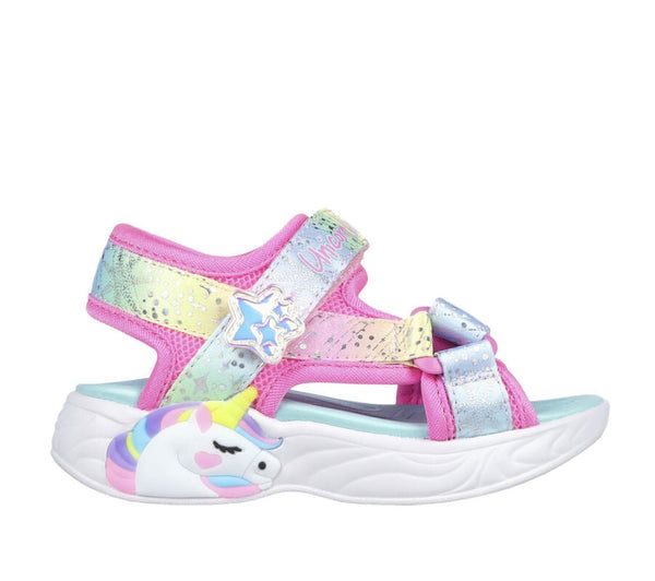 Light Gray Skechers Toddler Girls Unicorn Dream - Majestic Bliss Velcro Sandal Pink / Multi