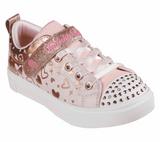 Light Gray Skechers Little Girls Twinkle Toes: Twisty Brights - Heather Charm Light Velcro Pink / Rose Gold