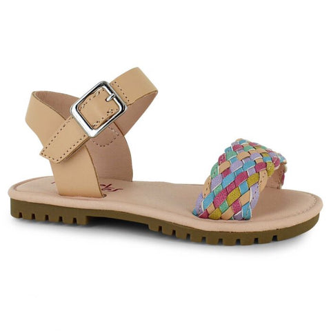Rosy Brown Valencia Imports (Rachel Shoes) Little Girls Wendy Sandal w/ Velcro Strap Natural Multi