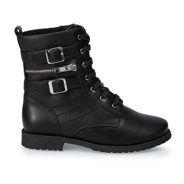 Black Valencia Imports (Rachel Shoes) Little Girls Combat Boot w/ Zip Black