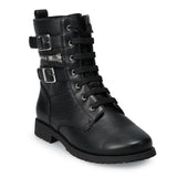 Dark Slate Gray Valencia Imports (Rachel Shoes) Little Girls Combat Boot w/ Zip Black