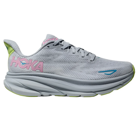 Dark Gray Hoka Women's Clifton 9 Gull / Sea Ice Wide