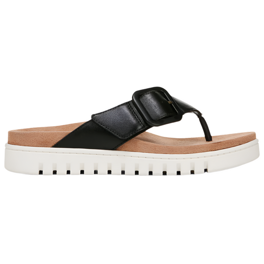Vionic Women's Uptown Marin Flip Flops Black Tumbled Leather