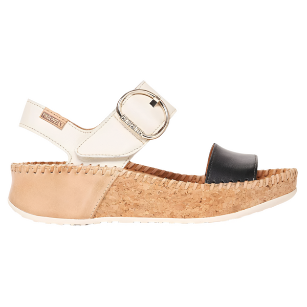 Tan Pikolinos Women's Marina Velcro Wedge Black & Stone