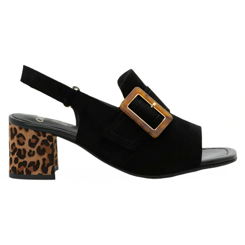 Black Ara Women's Bruges Block Heel Sandal Black Kid Suede / Leopard Heel