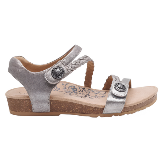 Aetrex Women's Jillian Braided Quarter Strap Sandal Brushed Silver