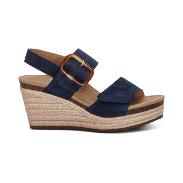 Rosy Brown Aetrex Women's Ashley Arch Support Wedge Heel Sandal Navy
