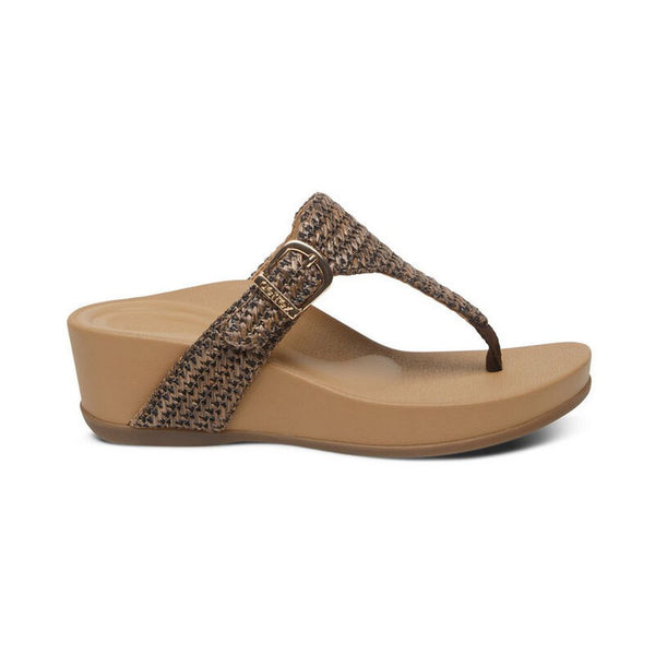 Aetrex Women's Kate Thong Wedge Sandal Brown Woven – Comfort Shoe Shop