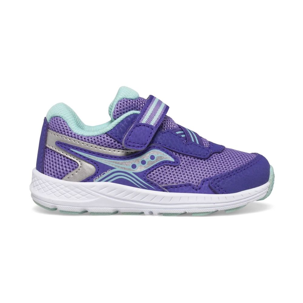 Light Gray Saucony Toddler Girls Ride 10 Jr. Velcro Sneaker Purple
