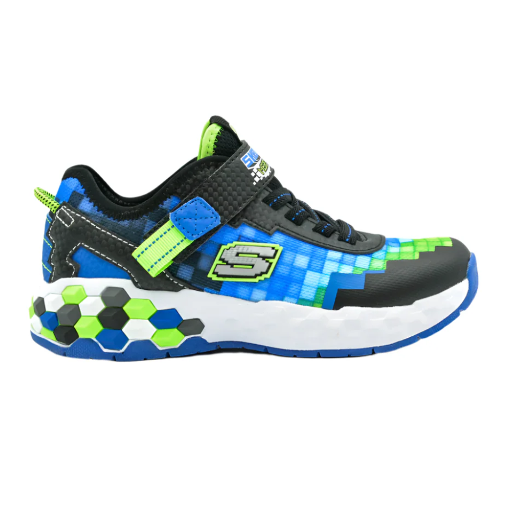 Light Gray Skechers Little Boys Mega-Craft 2.0 Velcro Sneaker Blue / Lime / Black