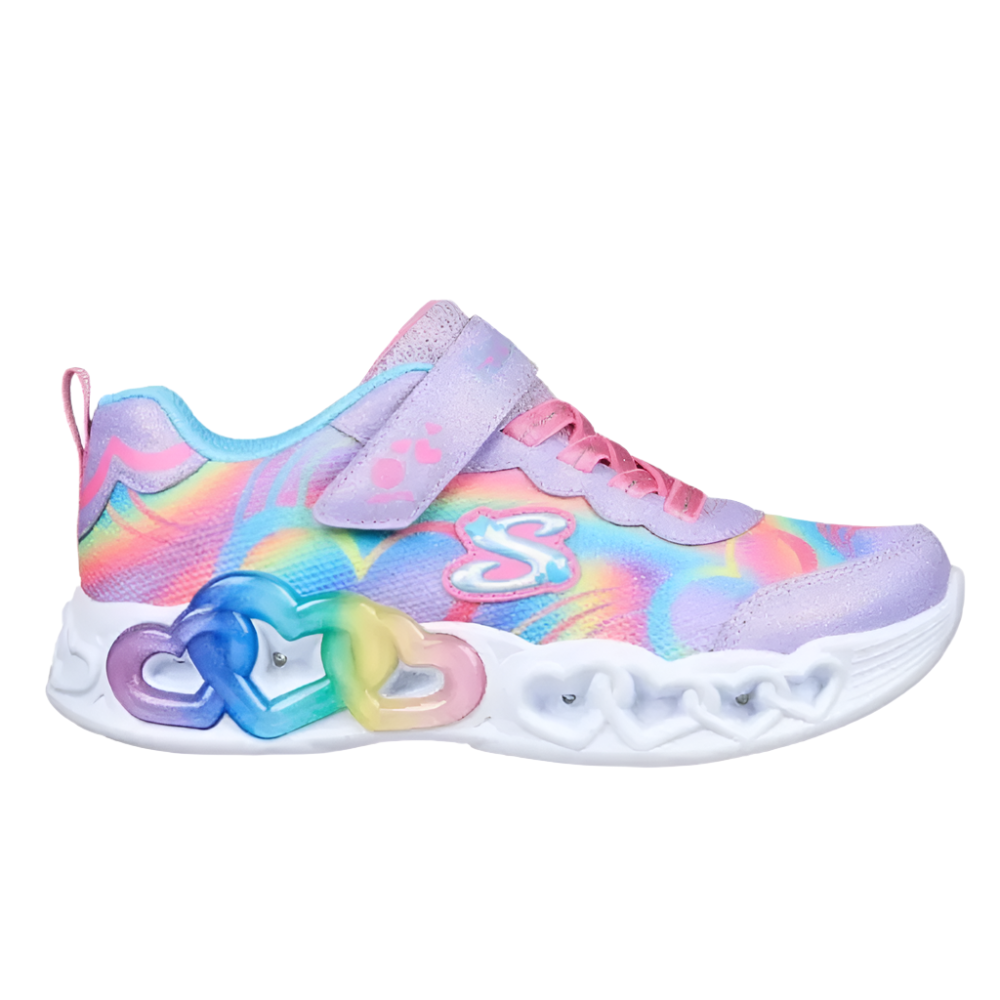 Light Gray Skechers Little Girls Infinite Heart Light-Up Velcro Lavender / Multi