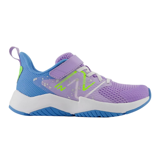Gray New Balance Girls Rave Run v2 Hook and Loop Lilac Glo