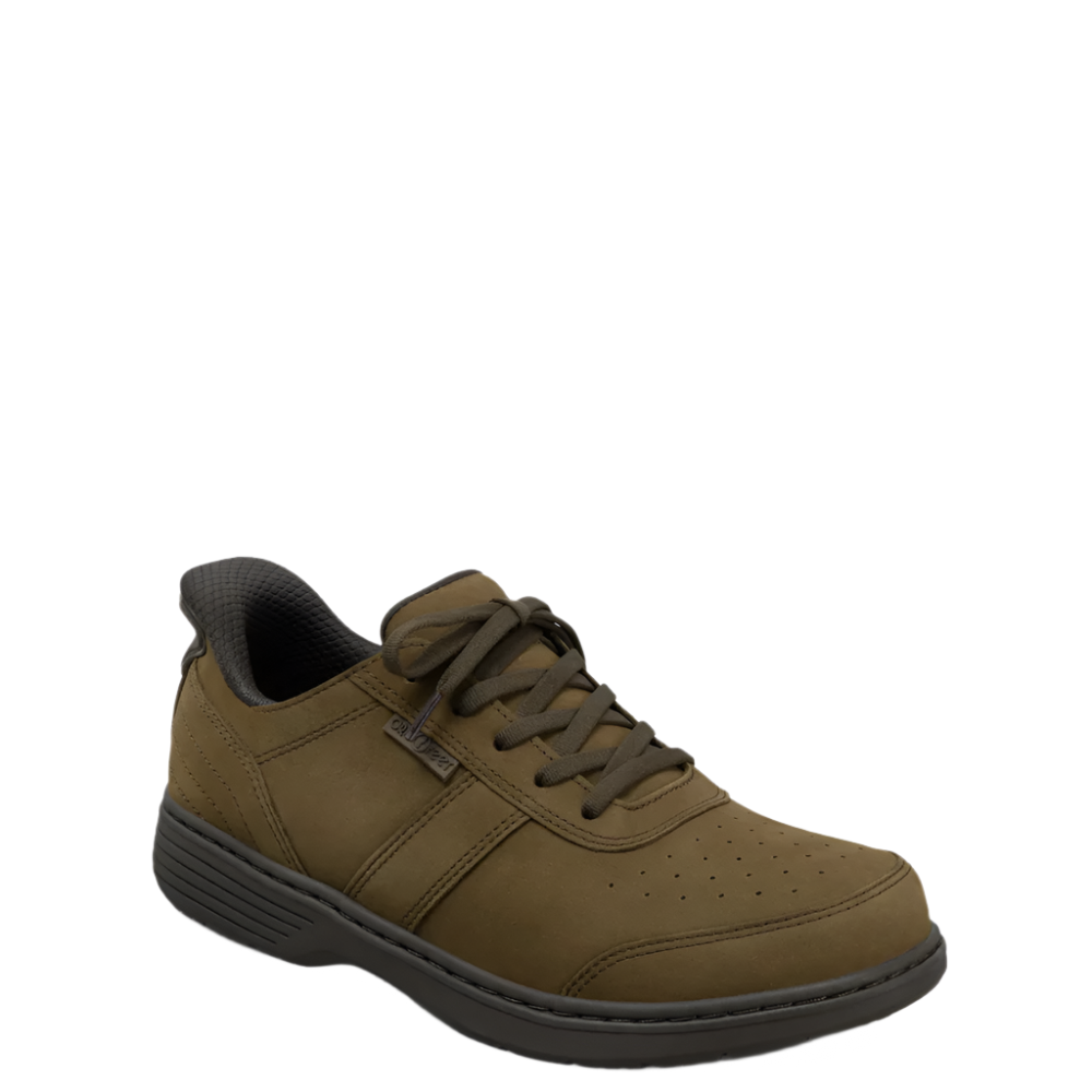 Dark Olive Green Orthofeet Men's Pierre Hands-Free Sneaker Chocolate