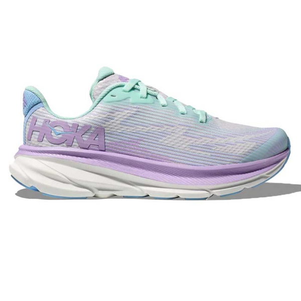 Gray Hoka Grade School Girls Clifton 9 Sunlit Ocean / Lilac Mist