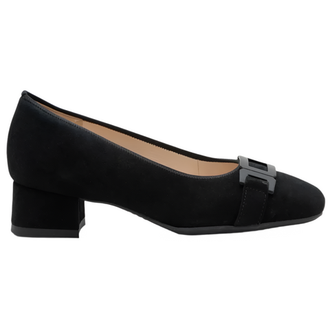 Black Ara Women's Gallant 2 Buckle Pump Black Kid Suede