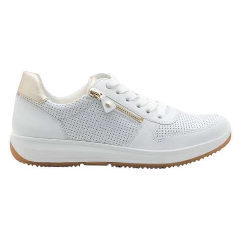 Light Gray Ara Women's Opal Zip & Lace Sneaker White / Platinum Calf / Metallic