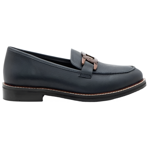 Dark Slate Gray Ara Women's Kyle II Chain Loafer Navy Calf Leather