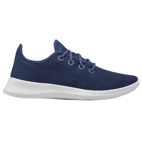 Light Gray Allbirds Women's Tree Runner Marine Blue / White